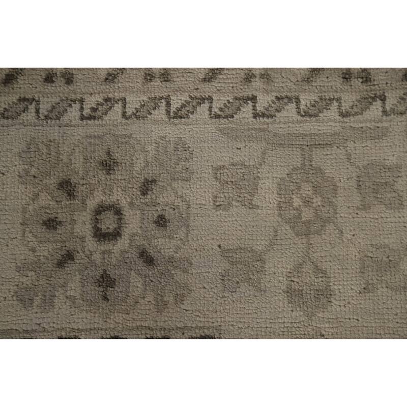 Beige Oushak Area Rug Hand-Knotted Wool Carpet - 7'10"x 9'7"