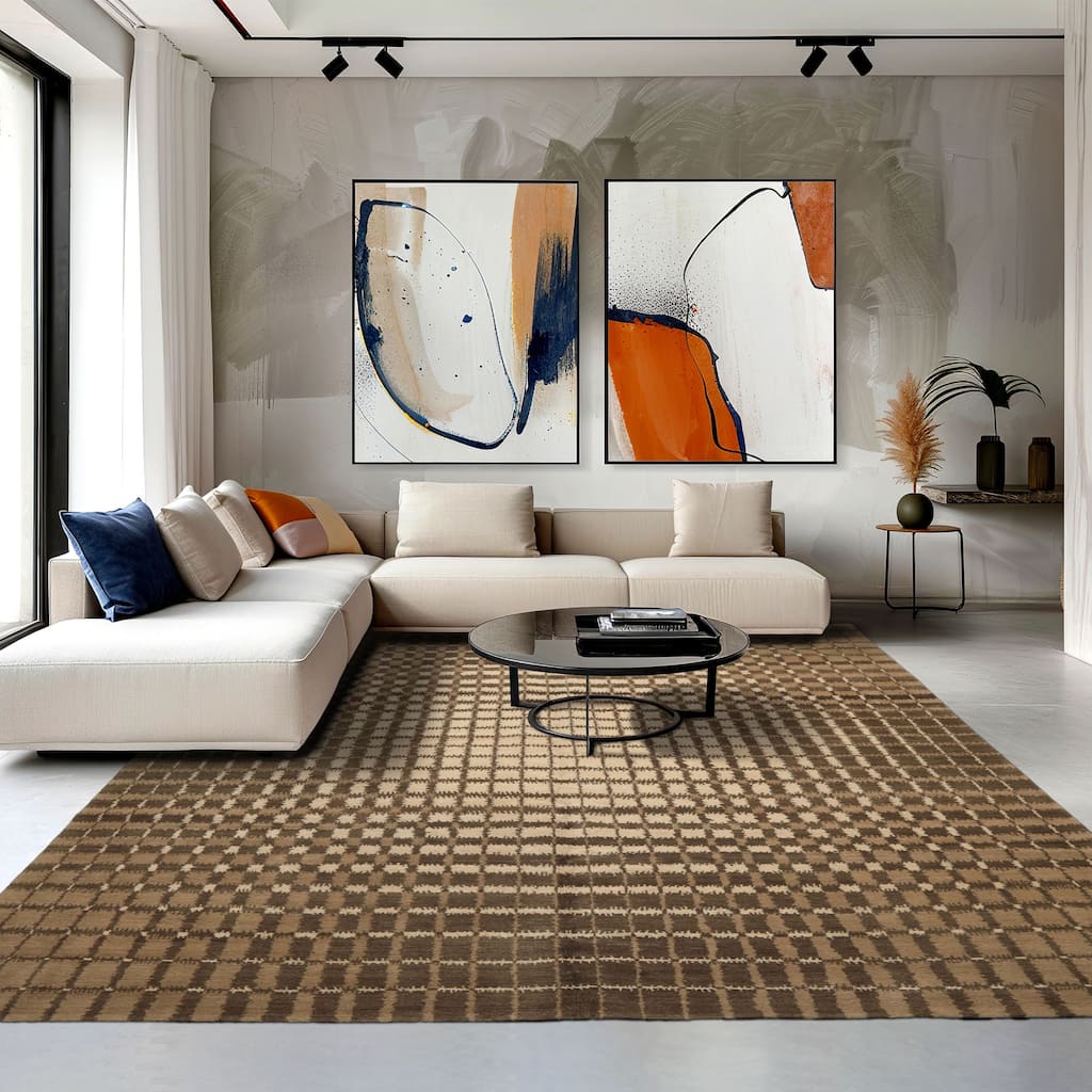 7'11''x8'1'' Tibetano Hand Knotted Wool Ivory Modern & Contemporary Sunburst Rug - 7' 11'' x 8' 1''