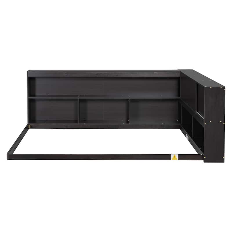 Floor Bed with L-shaped Bookcases and sliding doors
