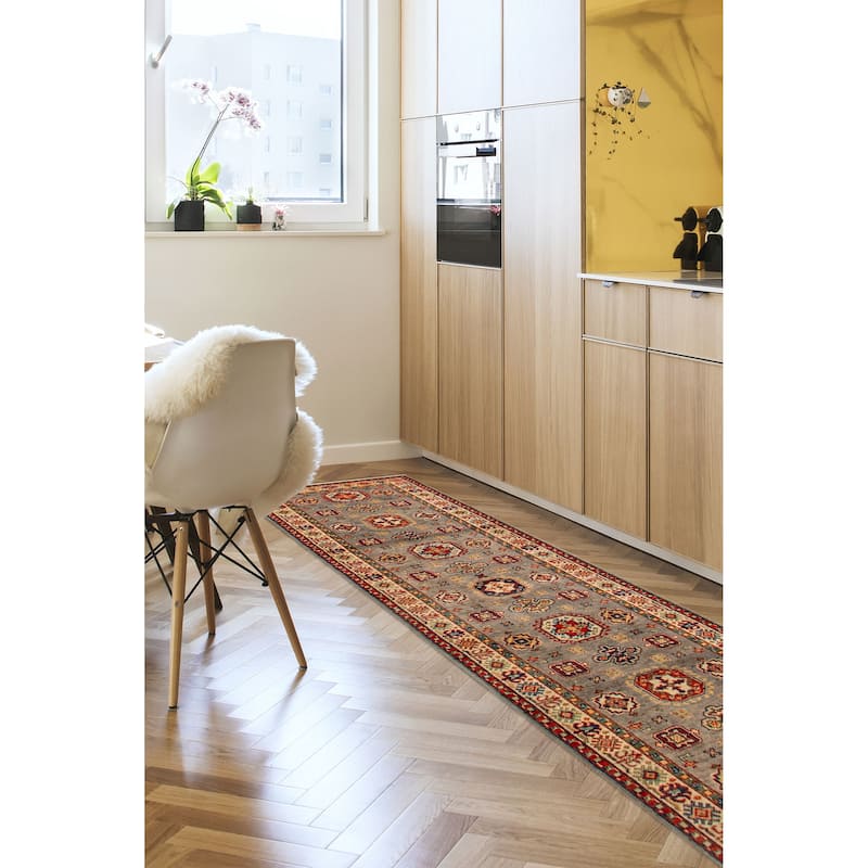 ECARPETGALLERY Hand-knotted Uzbek Ghazni Grey Wool Rug - 2'8 x 9'8
