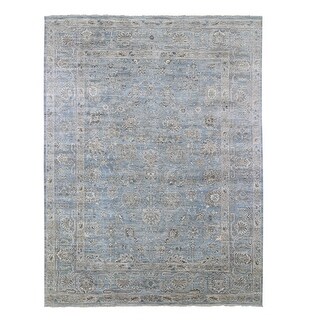 Shahbanu Rugs Blue Wool and Silk Abrash Denser Weave Vegetable Dyes All ...