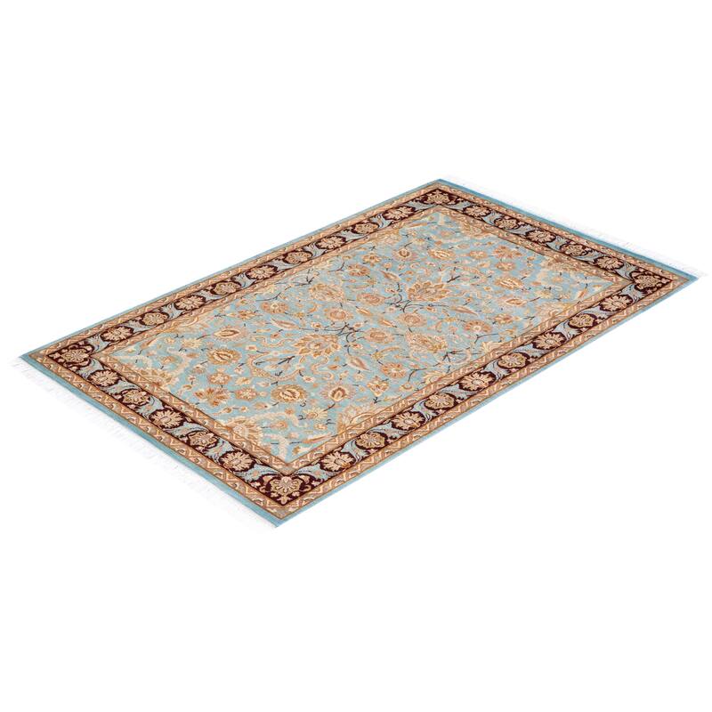 Overton Handknotted Wool Traditional Oriental Light Blue Area Rug - 3' x 5'
