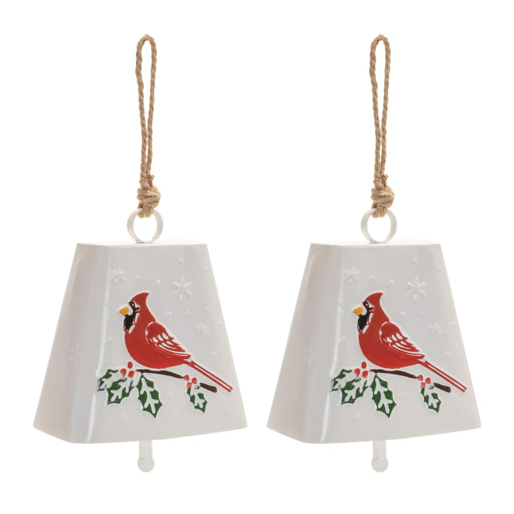 Christmas Bell Ornaments Set of 2 Metal and Rope 16 Inch - 7" x 4.25" x 16"