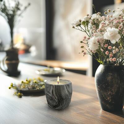 11 oz Grey and White Marbled Candle Jar