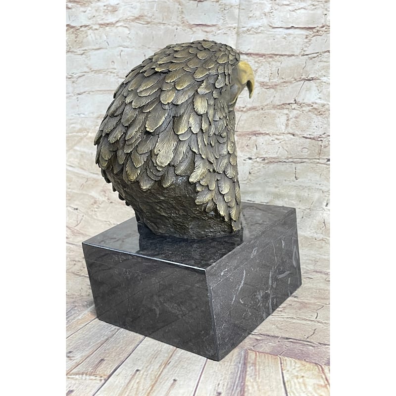 Hot Cast Bronze American Bald Eagle Head Bust Statue Sculpture On Marble Base