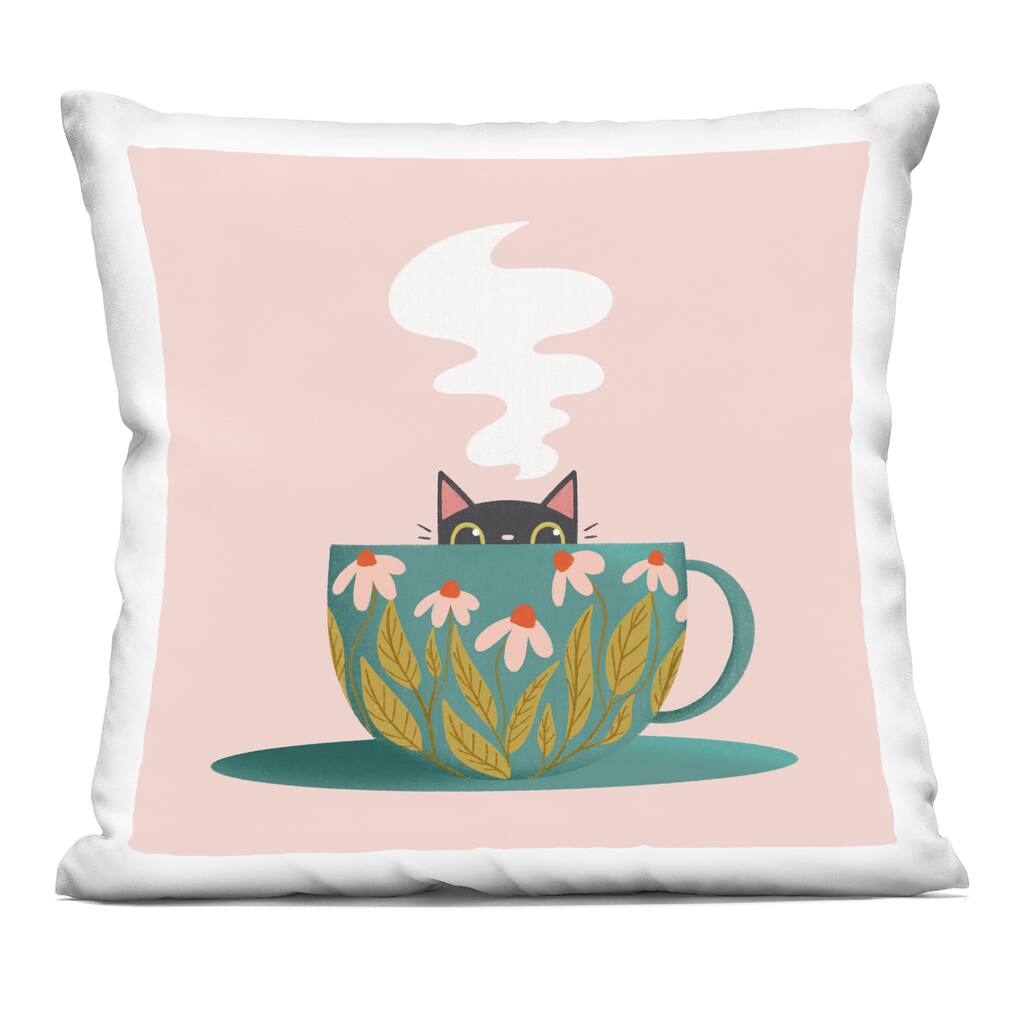 Stupell Cat Peeking Over Teacup Decorative Printed Throw Pillow Design by Sarah Hickman