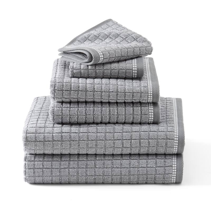 TOWN & COUNTRY EVERYDAY 6-Piece Textured Windowpane Set, 2 Bath, 2 Hand, 2 Wash, 100% Cotton