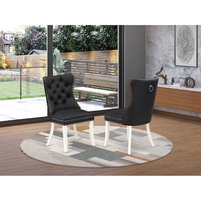 Parson Dining Chairs Set of 2 - Dark Gray Faux Leather Padded Chairs with Nailhead Trim