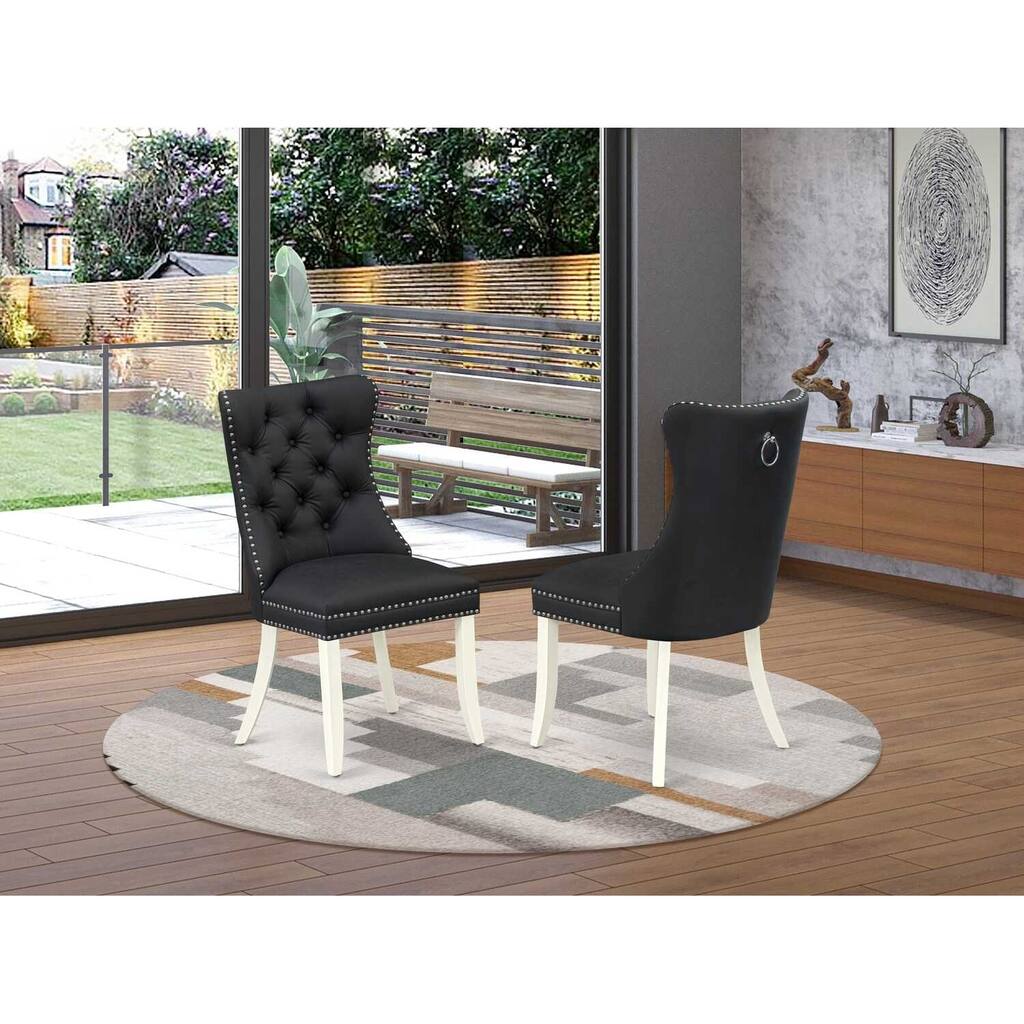 Parson Dining Chairs Set of 2 - Dark Gray Faux Leather Padded Chairs with Nailhead Trim