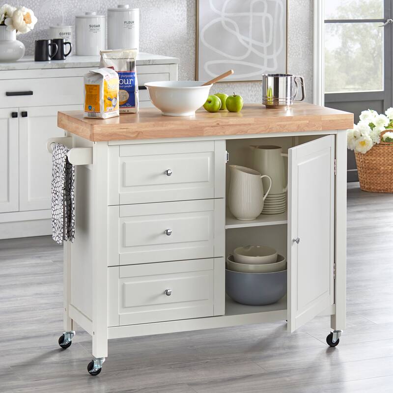 Copper Grove Macaulay Natural Rubberwood Rolling Kitchen Island Cart