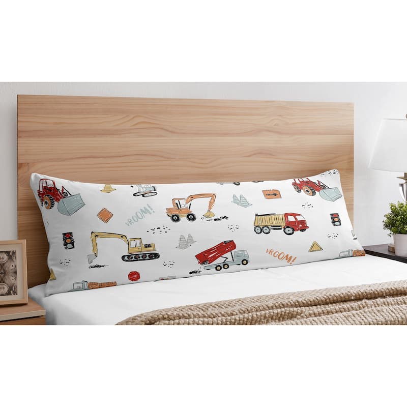 Sweet Jojo Designs Construction Truck Body Pillow Case (Pillow Not Included) - Grey Yellow Red and Blue Transportation