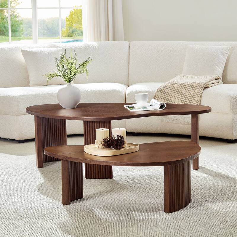 2-Piece Modern Irregular Shape Coffee Table Set for Living Room, Easy Assembly, Nesting Coffee Tables