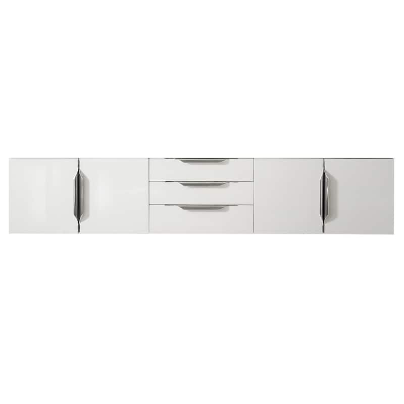 James Martin Vanities Mercer Island 72" Double Vanity, Glossy White with Brushed Nickel Hardware - Base Only - No Countertop