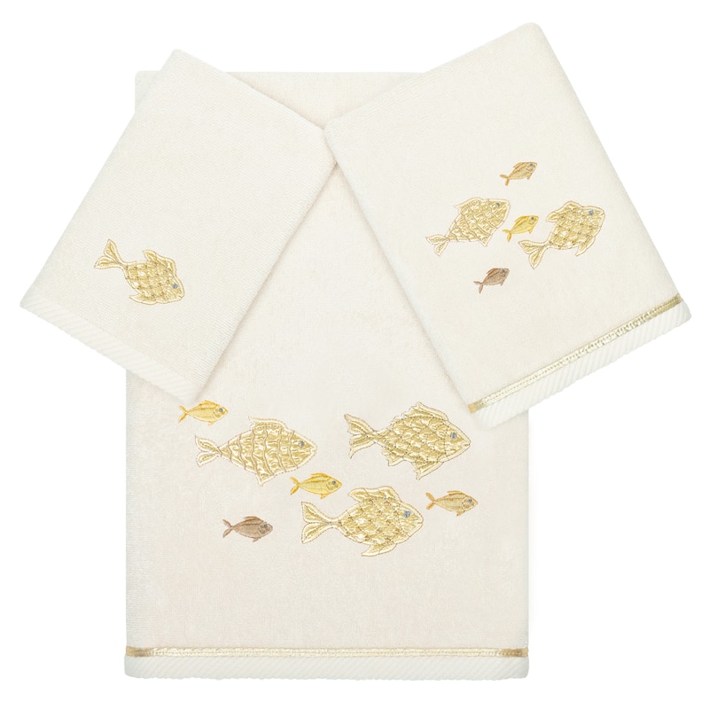 Authentic Hotel and Spa Turkish Cotton Figi 3PC Embellished Towel Set - Beige