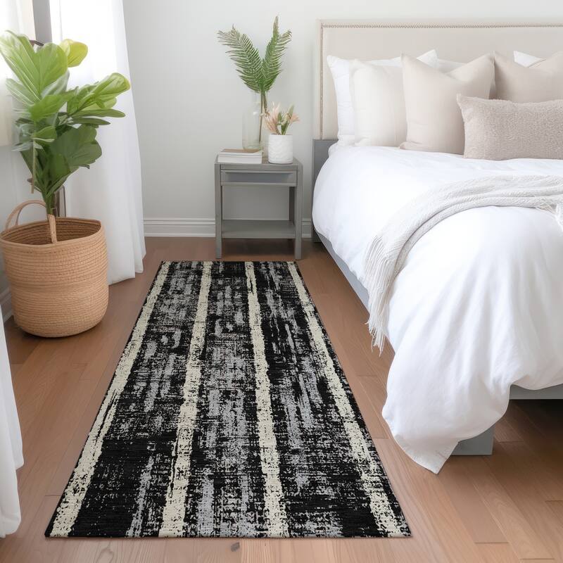 Premium Washable Super Soft Stripe Abrash Mayfield Rug - Black - 2'3" x 7'6"