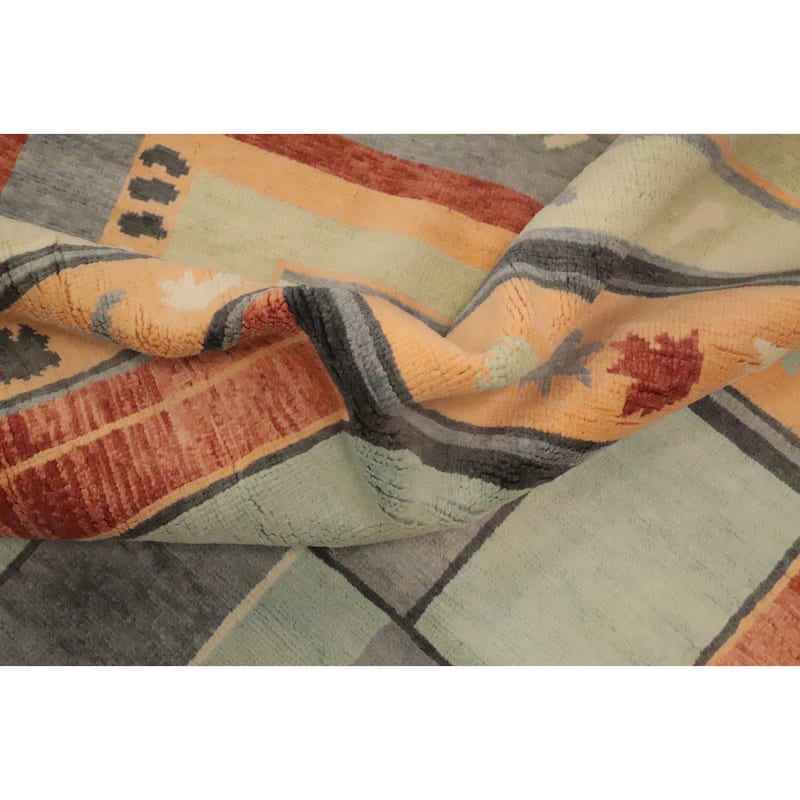 Hand Knotted Oriental 100% Wool Carpet Modern Geometric Multi-Colored Gabbeh Area Rug - 8' 10'' X 6' 0''
