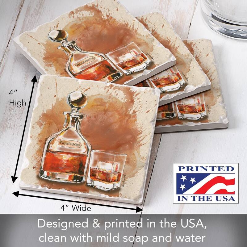 CounterArt Burbon Splash Absorbent Stone Tumbled Tile Coaster Set of 4 Made in The USA Protective Cork Backing