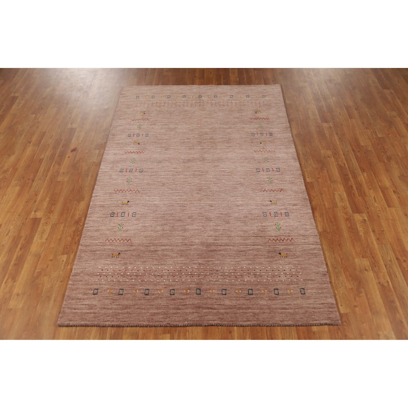 Hand Knotted Oriental 100% Wool Carpet Tribal Animal Pictorial Brown Gabbeh Area Rug - 7' 9'' X 4' 11''