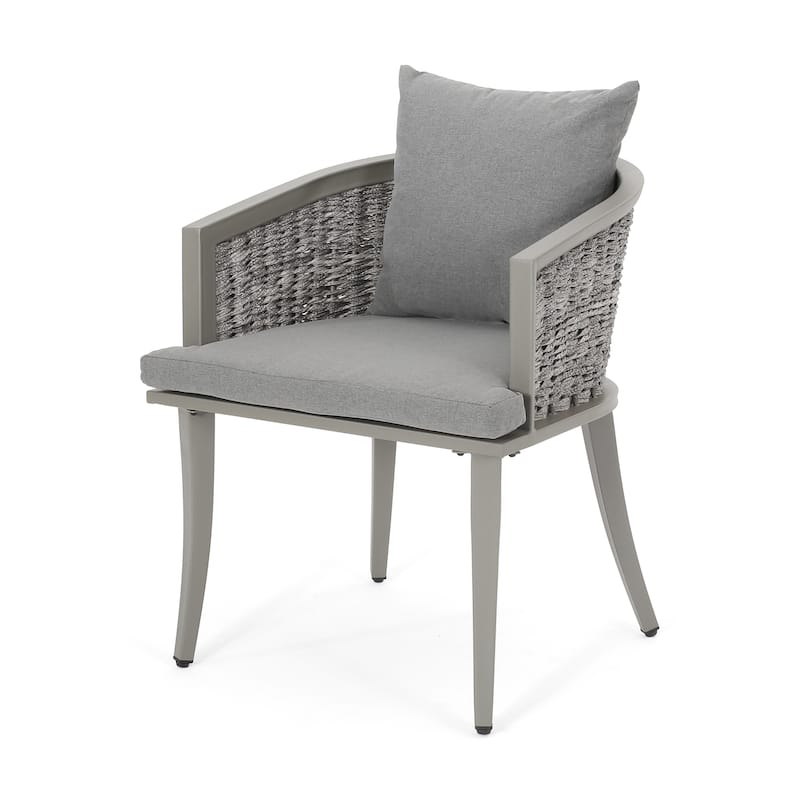 Ruble Accent Chair Set of 2, Gray Waterproof Fabric, Outdoor Rattan, Iron