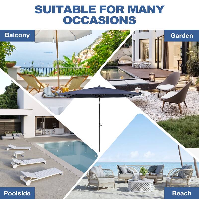 Pellebant Outdoor 9 x 5 FT Patio Market Umbrella Rectangular with Wheels Base