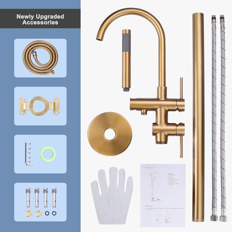WOWOW Double Handle Freestanding Tub Faucet with Handheld Shower