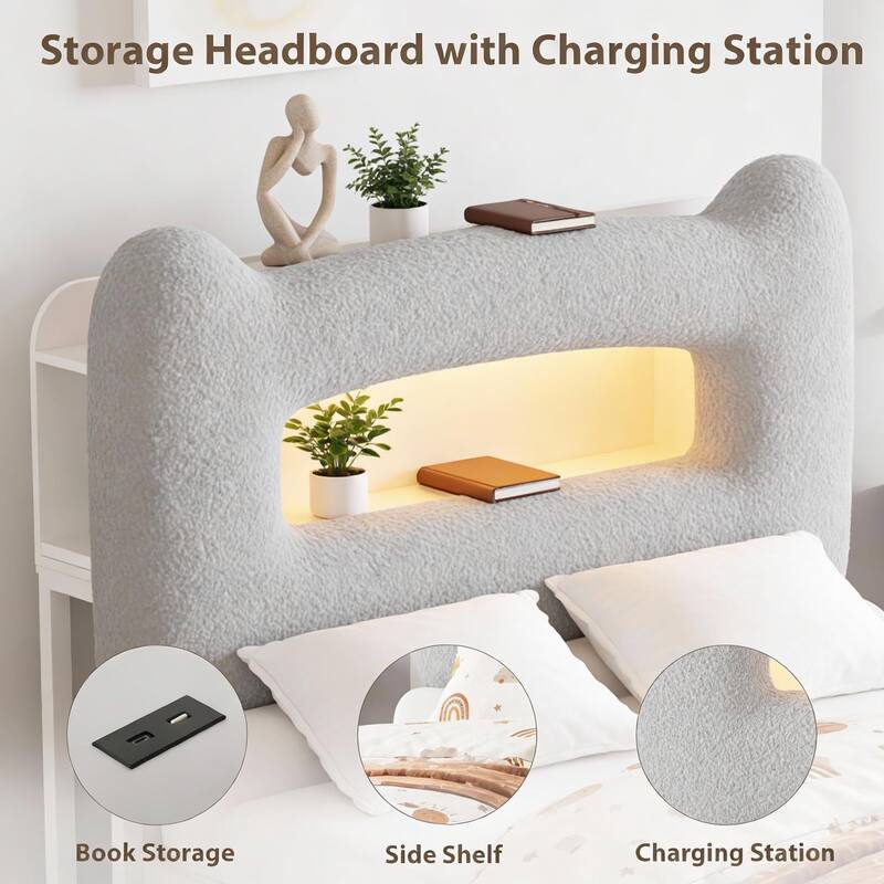 Led Bed Frames, with Storage Headboard and Charging Station
