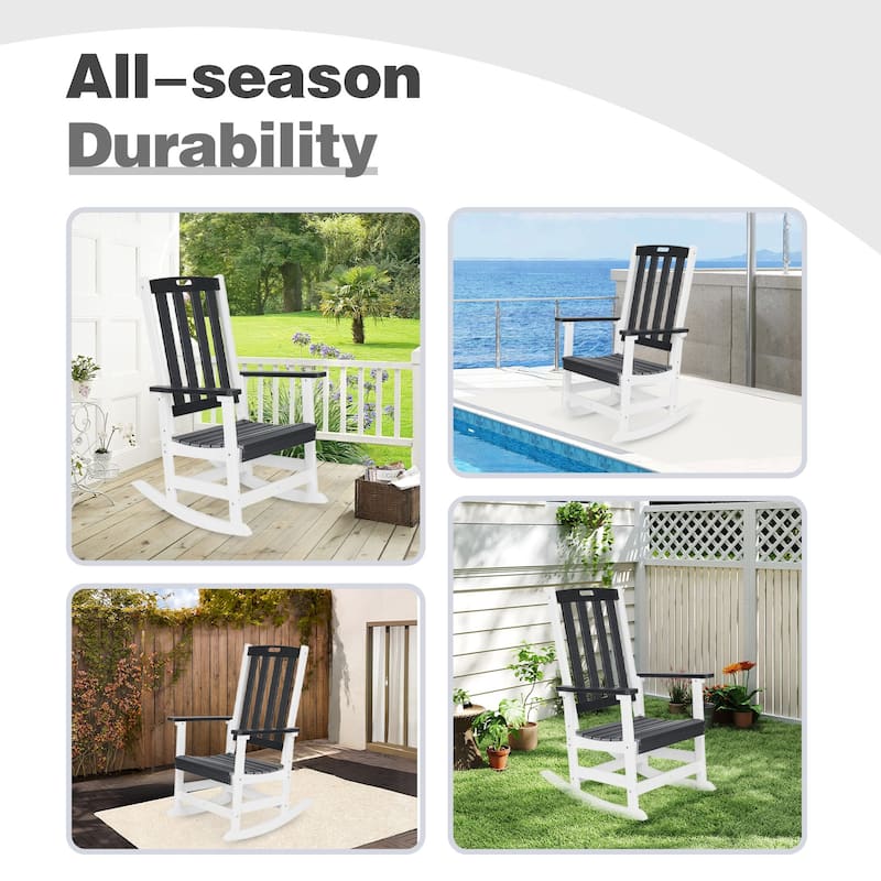 Aoodor Outdoor Rocking Chair, Ergonomic HDPE Rockers with All-Weather Design for Patio or Porch - N/A