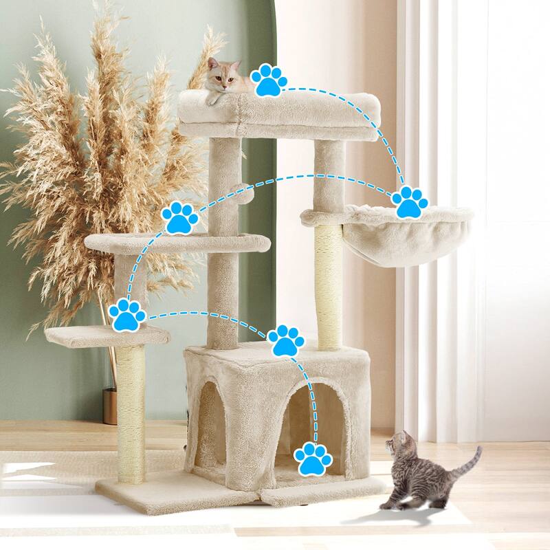 EROMMY Cat Tree – Multi-Level Cat Tower with Sisal Scratching Posts & Swing Ball, Modern Cat Furniture for Indoor Cats