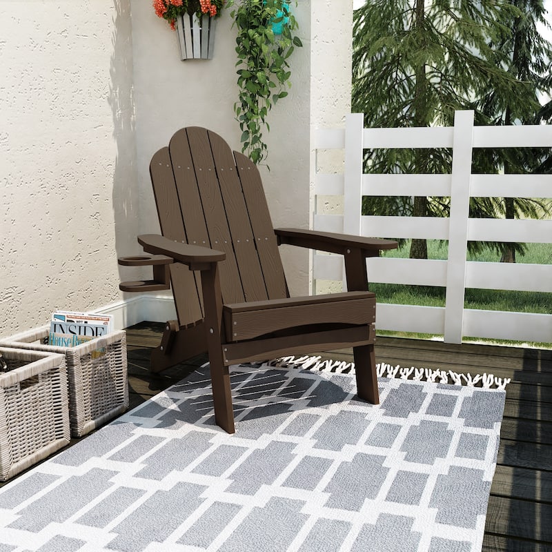 Foldable HDPS Plastic Weather Resistant Outdoor Patio Folding Adirondack Chairs With Cup Holder Set of 4 - 35"D x 30"W x 36.2"H