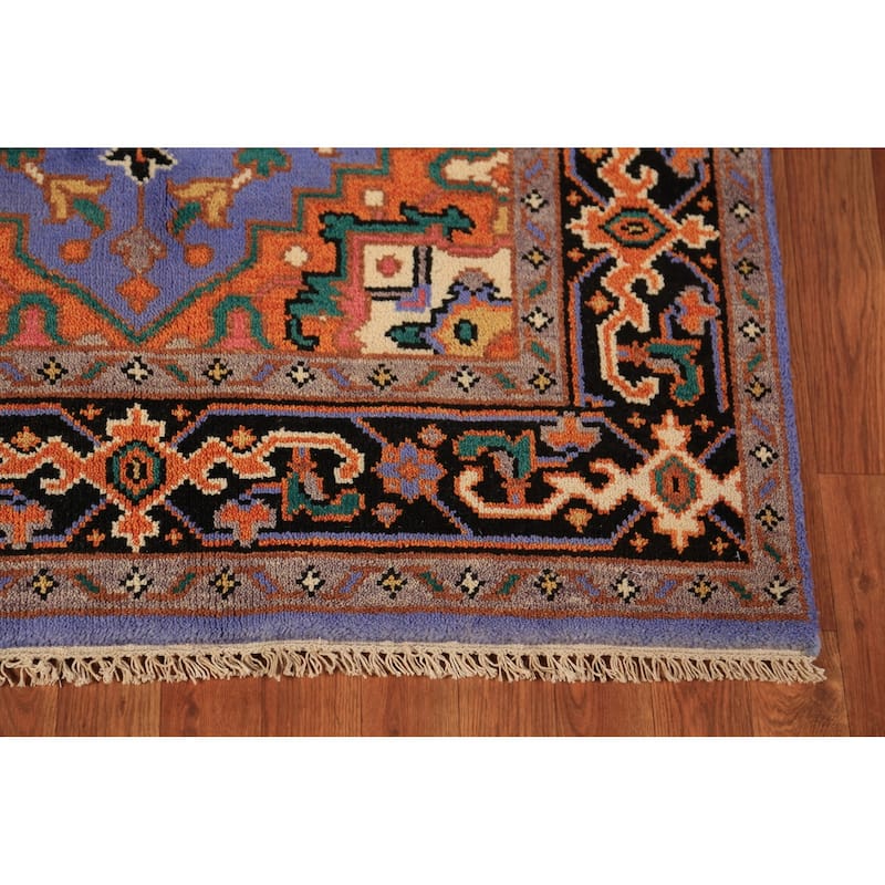 Geometric Heriz Serapi Oriental Rug Handmade Blue Wool Carpet - 3'11"x 5'10"