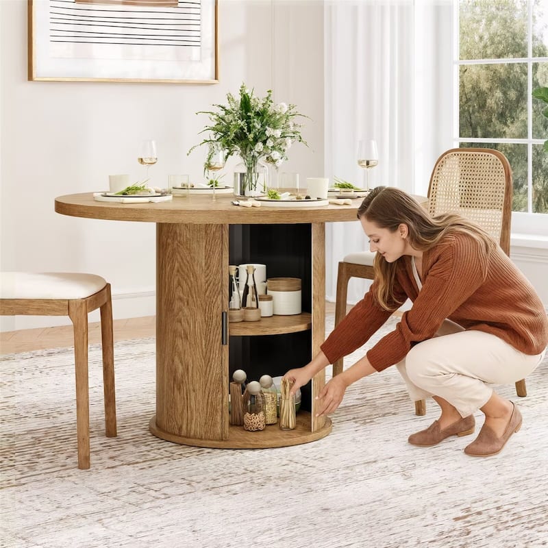 43" Small Round Dining Table with Sturdy Metal Base for 4 People