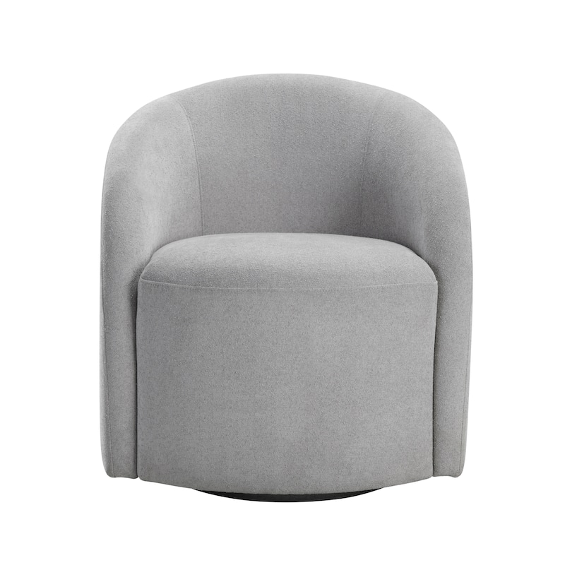 Boucle Swivel Barrel Chair, Round Upholstered Leisure Armchair, Reading Accent Chair with Curved Back & Metal Base