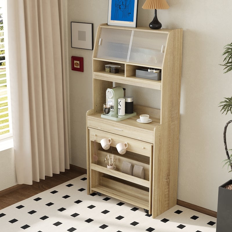 Roomfitters 69" Kitchen Pantry Organizers and Storage Kitchen Cabinet with Extendable Dining Table and Coffee Bar