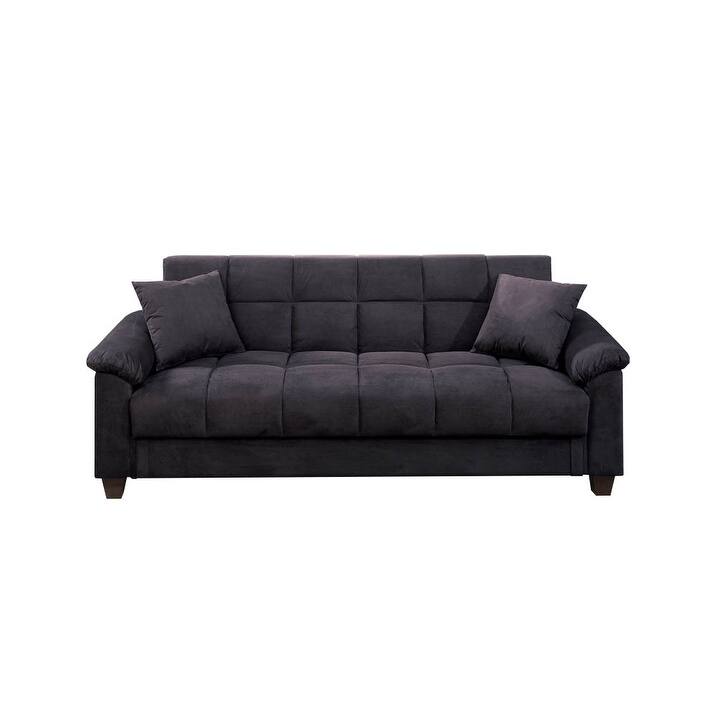 Microfiber Adjustable Sofa With 2 Pillows In Ebony Gray