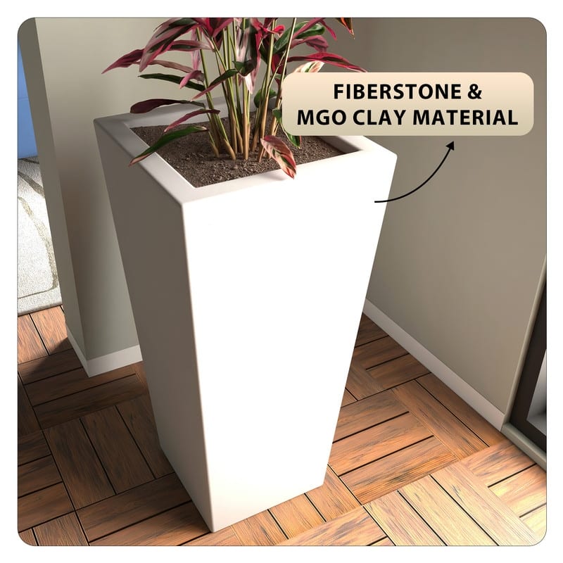 Orna Handcrafted Mid-Century Modern Fiberstone MGO Planter with Drainage, Weather-Resistant Indoor Outdoor Decorative Plant Pot
