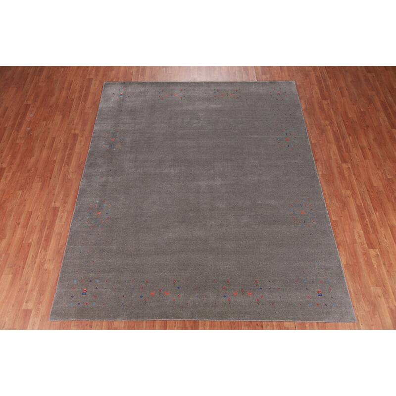 Gabbeh Indian Area Rug Hand-Knotted Wool Carpet - 7'10" x 9'9"
