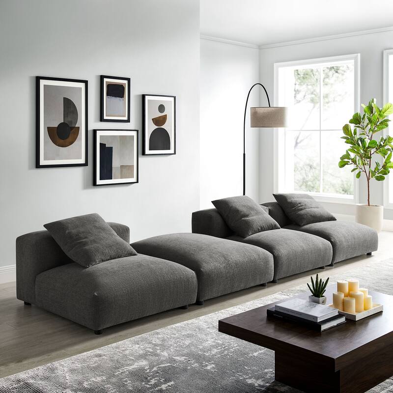 Solace 4-Piece Modular Upholstered Fabric Sectional Sofa - Charcoal