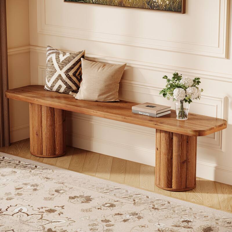 63" Extra Long Solid Wood Entryway Bench, Dining Bed End Accent Bench Seat for Living Room Foyer Bedroom