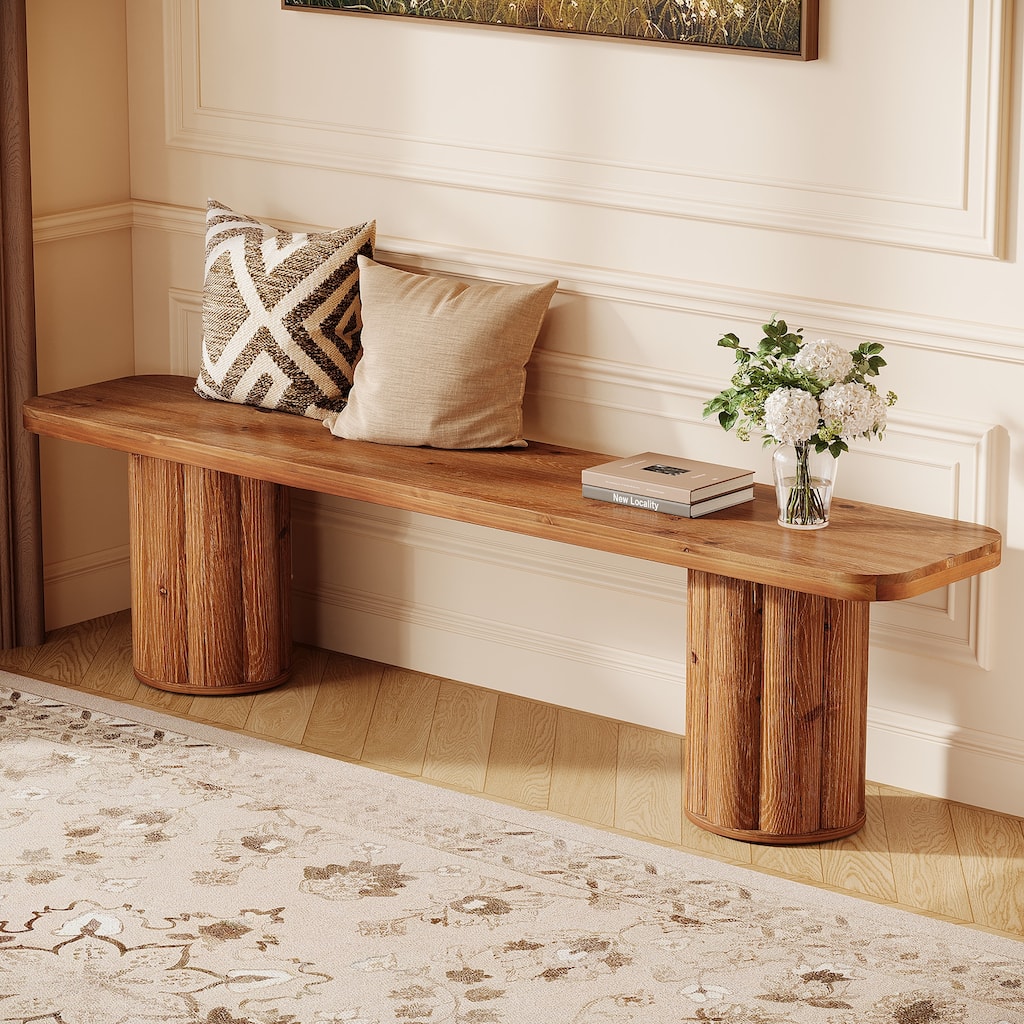 63" Solid Wood Entryway Bench, Extra Long Accent Bench Seat for End of Bed Dining Room Living Room Foyer Bedroom