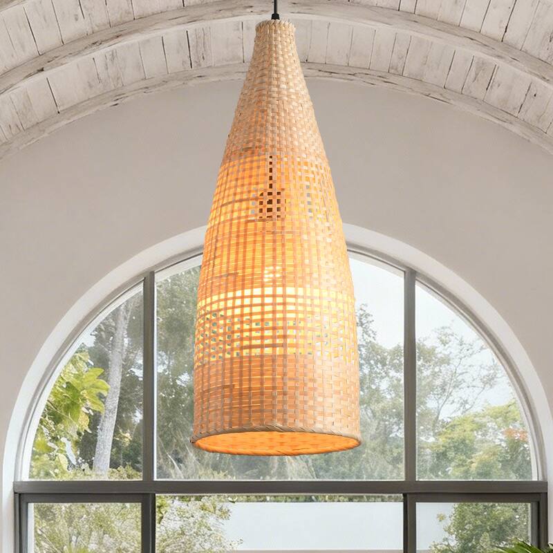 9" Bohemian Natural Bamboo Bottle-Shaped Handmade Adjustable Chandelier Pendant Light