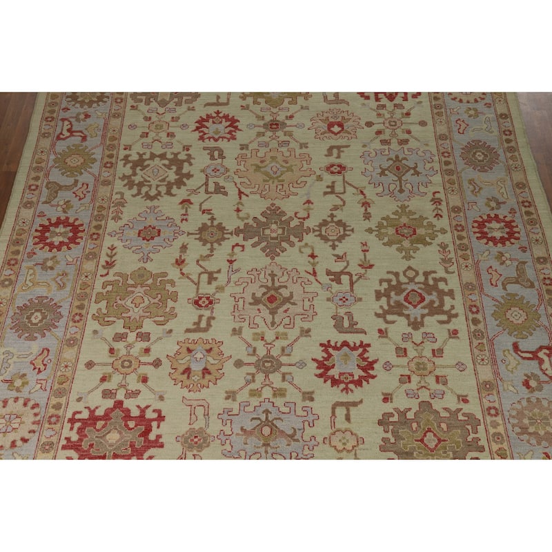 Oushak Turkish Area Rug Handmade Vegetable Dye Green Wool Carpet - 9'2" x 12'4"