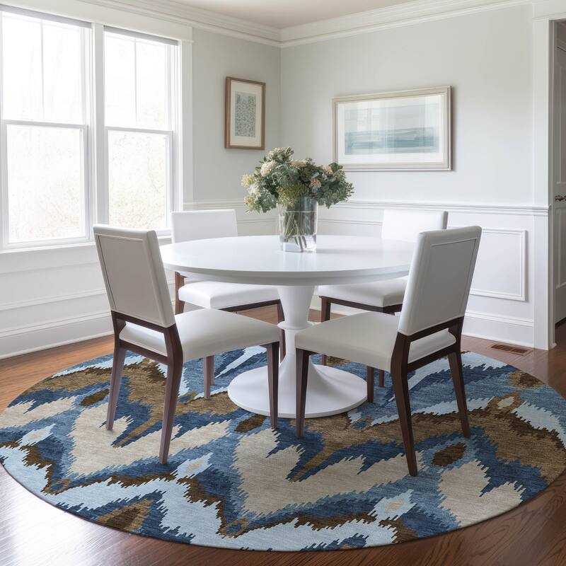 Machine Washable Indoor/ Outdoor Chantille Boho Ikat Rug