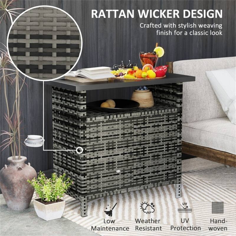 Outdoor Shoe Cabinet with PE Wicker Doors and Metal Tabletop - 35.4" L x 20.9" W x 33.5" H