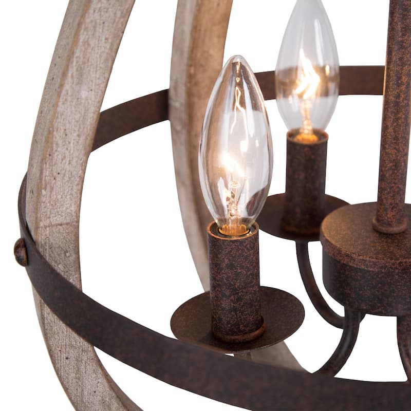 Farmhouse 4-Light Wood Lantern Chandelier Kitchen Island Pendant Light - D13" x H22"