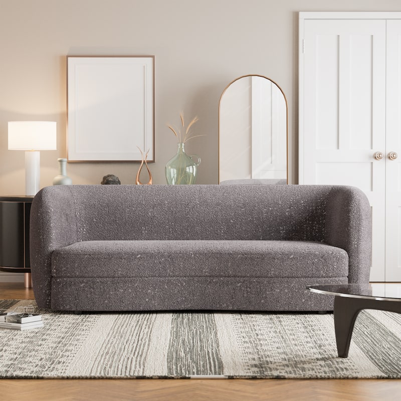 Furniture of America Ophelia Modern Curved Arms Boucle Sofa Couch with Kidney Style Seat and Round Wooden Legs - Charcoal Grey