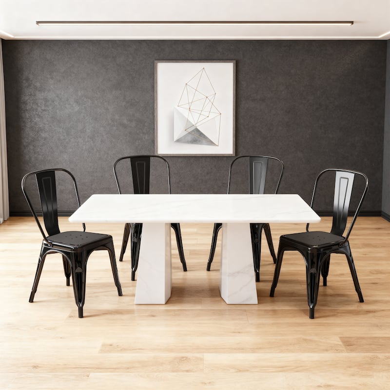 18" Modern Industrial Metal Stackable Black Dining Chair, 4PCS - 18" W X 18" D X 33" H