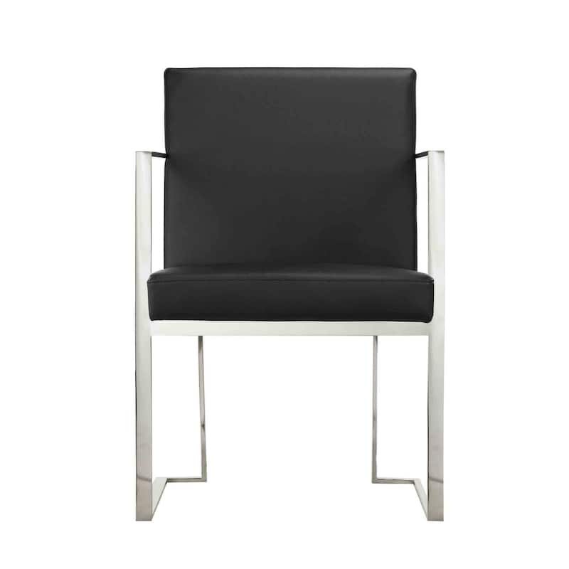 Boly 22 Inch Dining Armchair, Chrome Cantilever Steel, Black Faux Leather