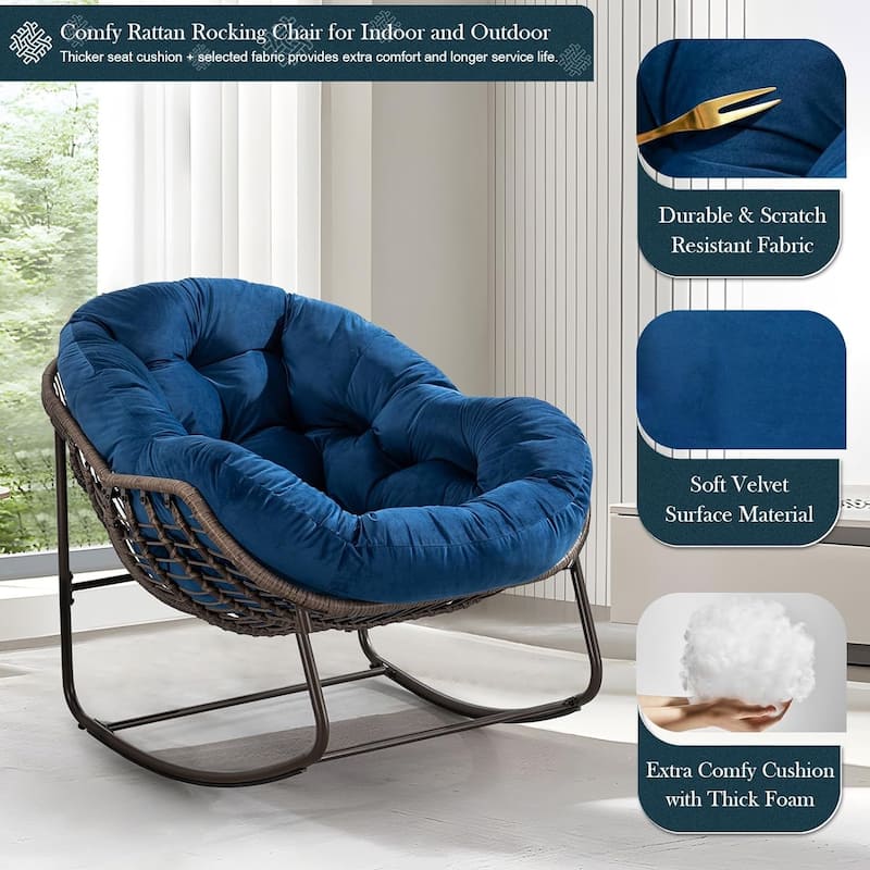 Outdoor Rattan Rocker Recliner Chair With Polyester Padded Cushion （set of 2）