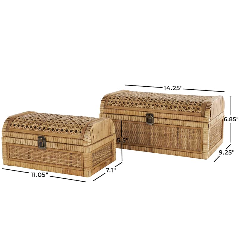 Rattan Handmade Woven Storage Decorative Box with Curved Tops and Wrapped Edges - Set of 2 Brown - Roche River Decor