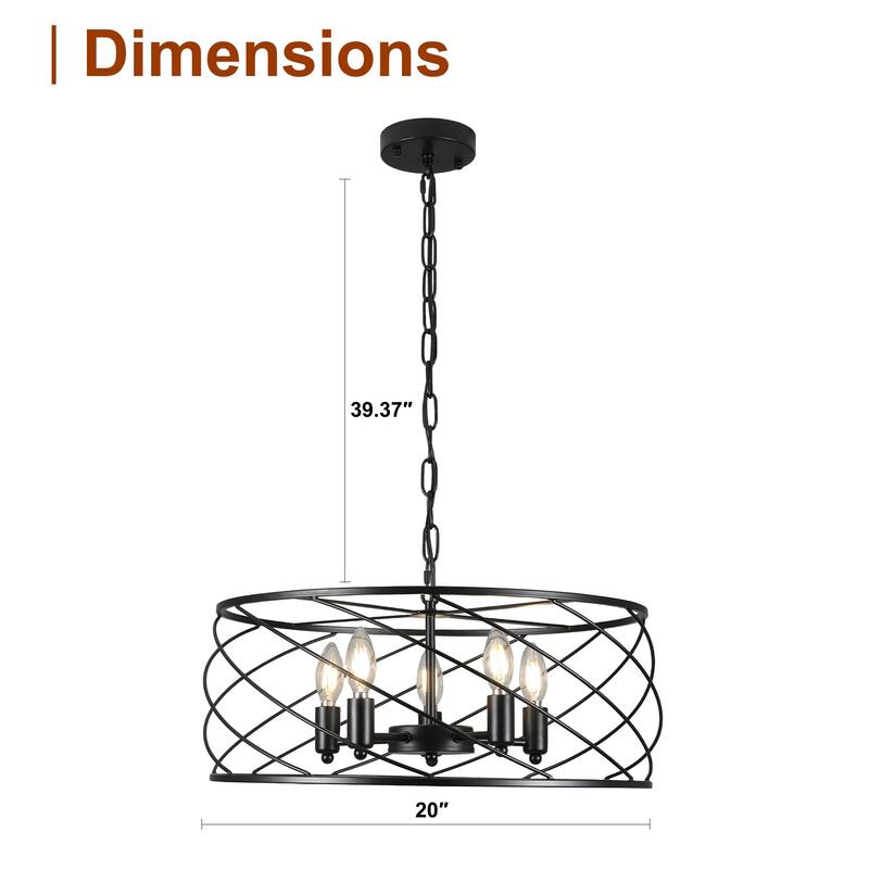 CurveCurio Elegant 20" Black Industrial Cage Chandelier with Adjustable 70" Chain for Modern Dining Spaces - 20" * 20" * 10"